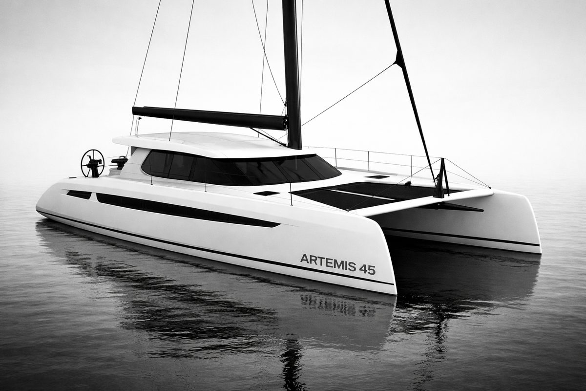 Rendu 3D du catamaran Artemis 45 conçu par Nexus Marine — conception navale sur mesure