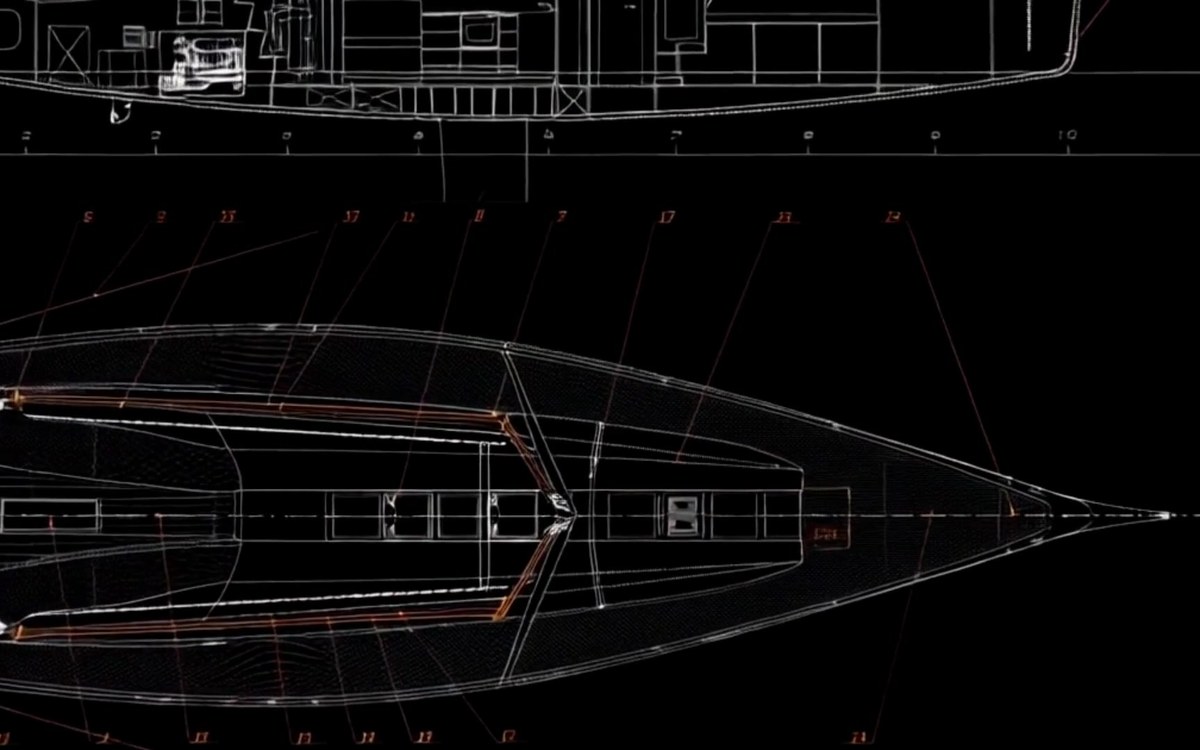 Plan CAO d'un voilier — vue en plan et profil, bureau d'études Nexus Marine
